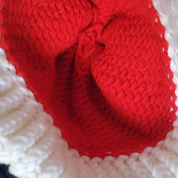 Handmade, crocheted, beanie, red & white , unisex, hat, one size fits most - Picture 4 of 6